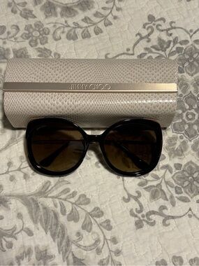 Jimmy Choo Black Sunglasses with Brown Lenses and Beige Case